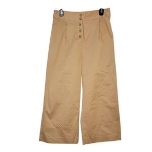 NWT Cremieux Janice Wide Leg Crop Pants 6 Tan Button Front Dark Academia Coastal